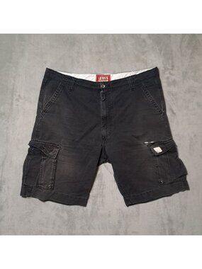 Levis W42 Black Cargo Shorts Multi Pocket Zip Fly Casual 100% Cotton